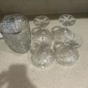 Princess House Clear Glassware Set included pitcher and 4 margarita glasses